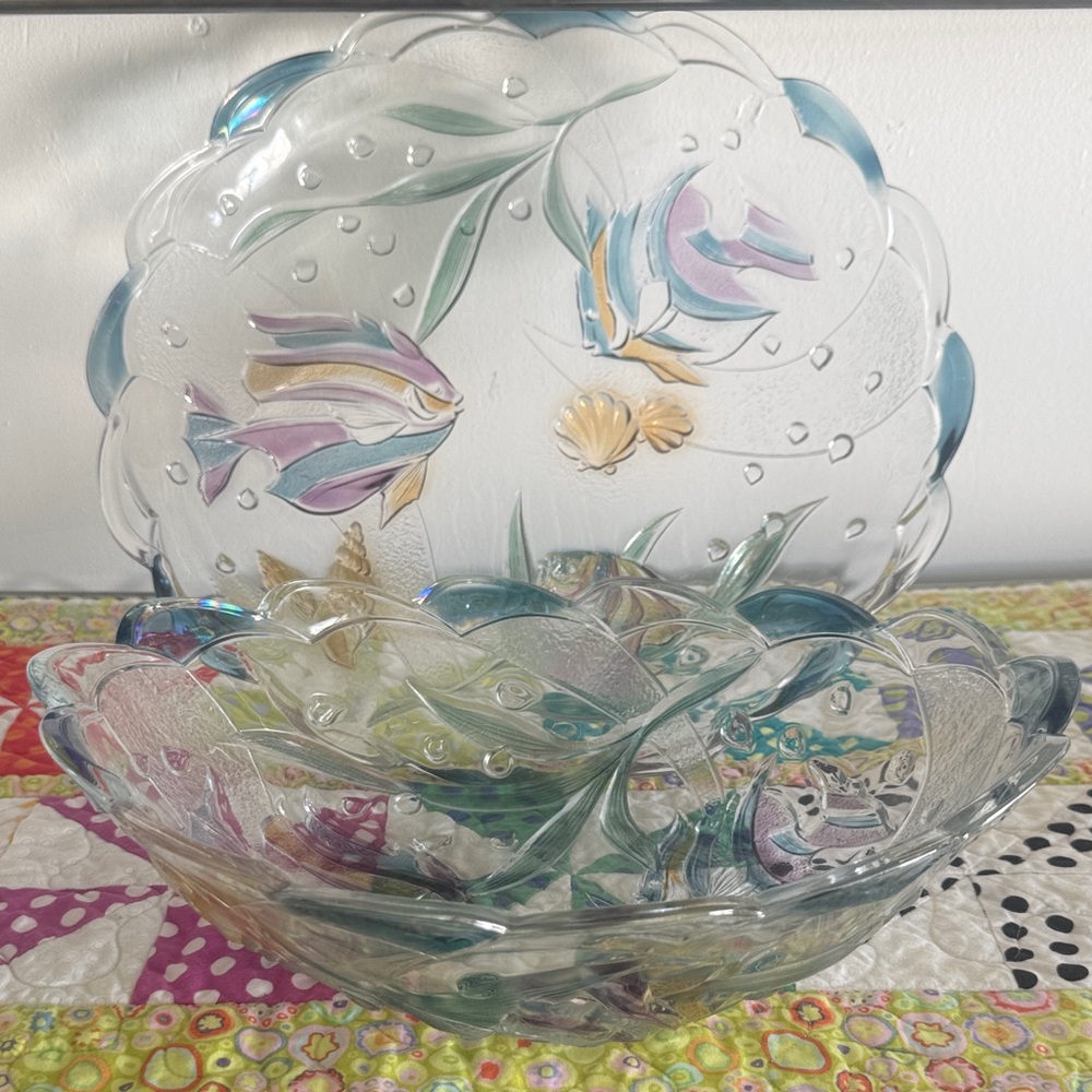Vintage 80s/90s Mikasa Savoir Vivre Key Largo glass serving platter/bowl set